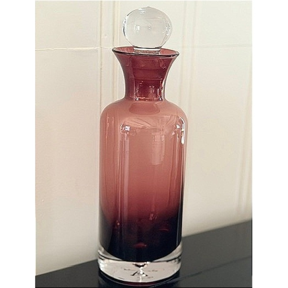 Amethyst Art Glass Whiskey Decanter with Clear Ball Stopper Purple Ombre 10"